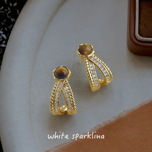 文艺复古中古风天然石虎眼石小众设计几何锆石 明天见ohh原创法式