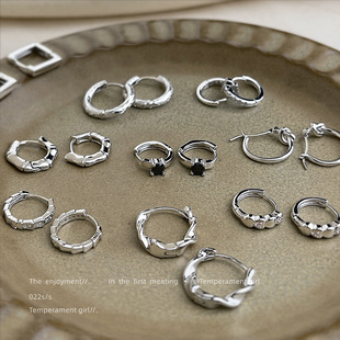 明天见ohh甜酷女孩 ins中性通勤百搭银色极简主义耳扣女 个性