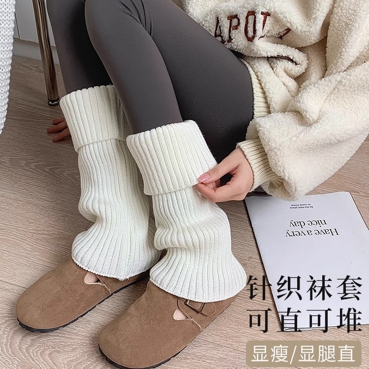 明天见ohh冬季保暖中筒堆堆袜女jk显瘦袜套y2k辣妹保暖针织腿套