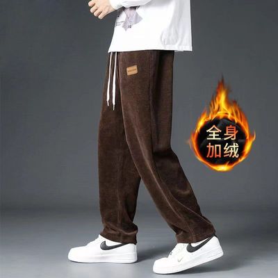 清仓捡漏外贸撤回灯芯绒直筒运动卫裤男士宽松休闲加绒加厚阔腿裤