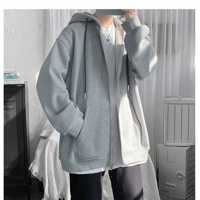 连帽卫衣男士春秋冬季美式潮牌开衫上衣服男休闲加绒保暖外套纯色