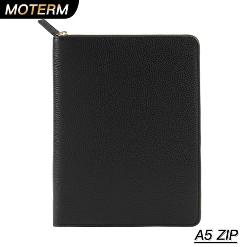 moterm拉链A5牛皮荔枝纹定页书衣