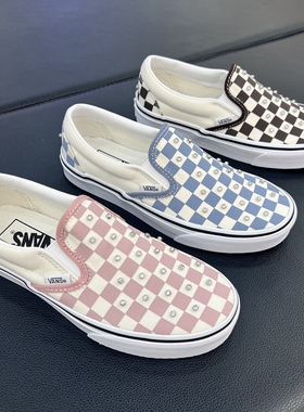 VANS SLIP ON蓝色棋盘格低帮一脚蹬懒人鞋男女帆布鞋VN000D6YFOI