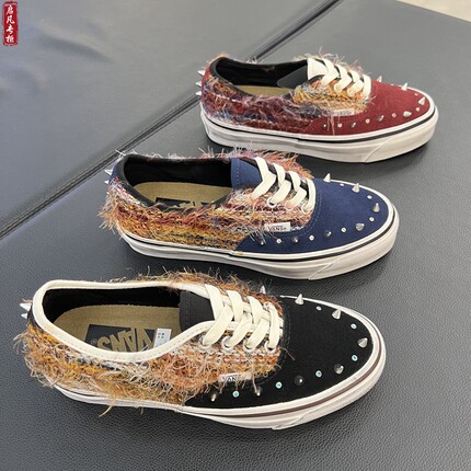 VANS AUTHENTIC黑色红色铆钉低帮男女鞋休闲鞋板鞋VN000DB8BML