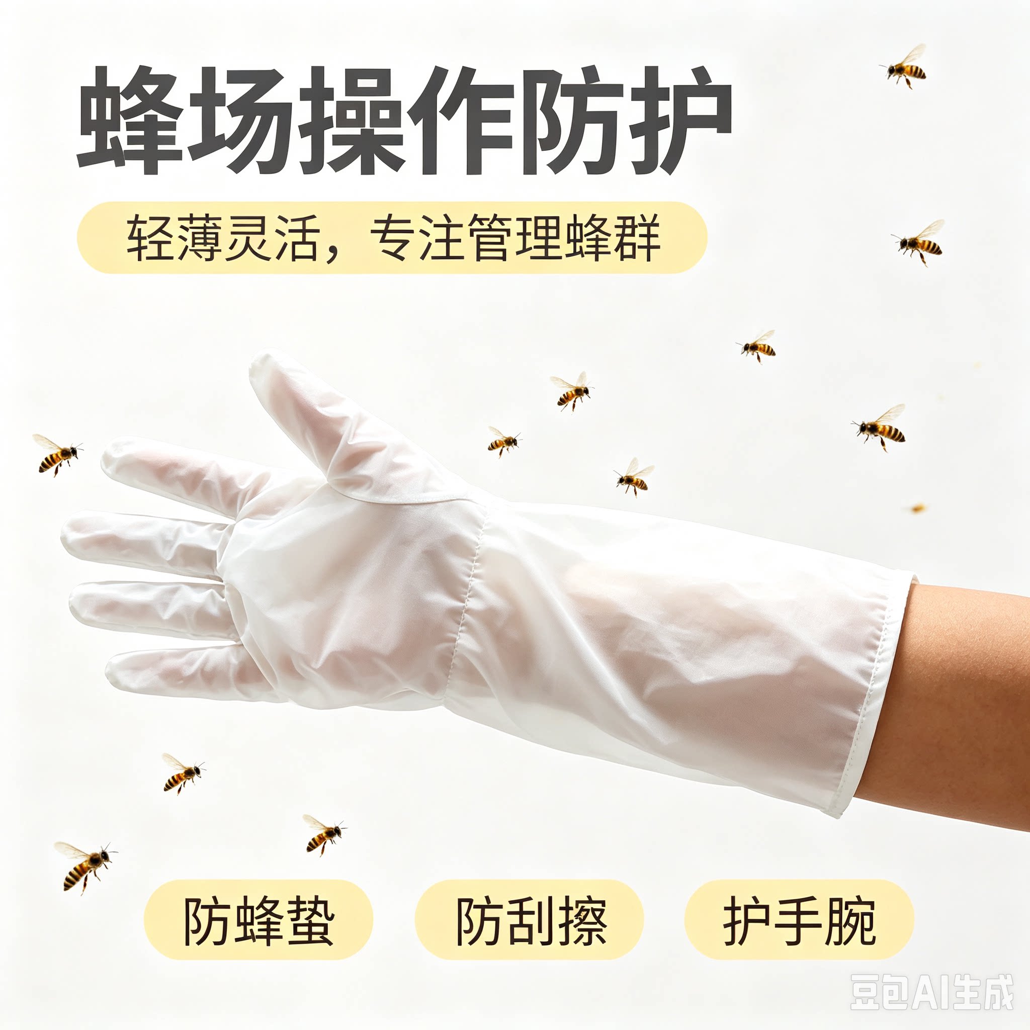 防蜂手套 单层光滑透气防蜜蜂蛰布手套