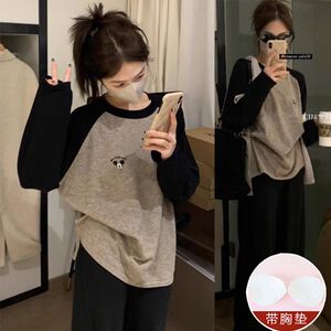 带胸垫睡衣女春秋天套装长袖宽松韩版可爱学生家居服休闲可外穿季