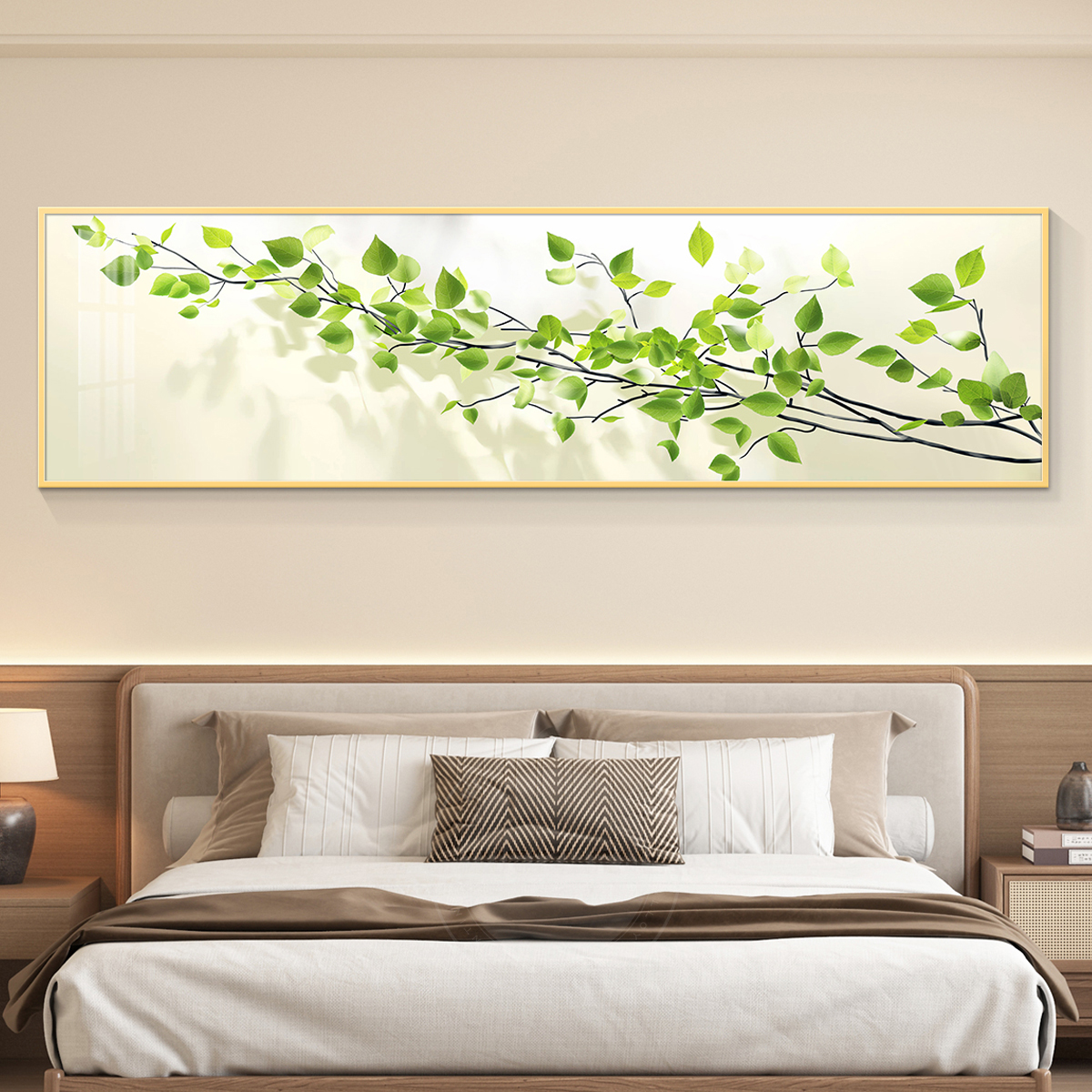 奶油风轻奢卧室床头装饰画主卧房间背景墙挂画壁画简约现代高级感