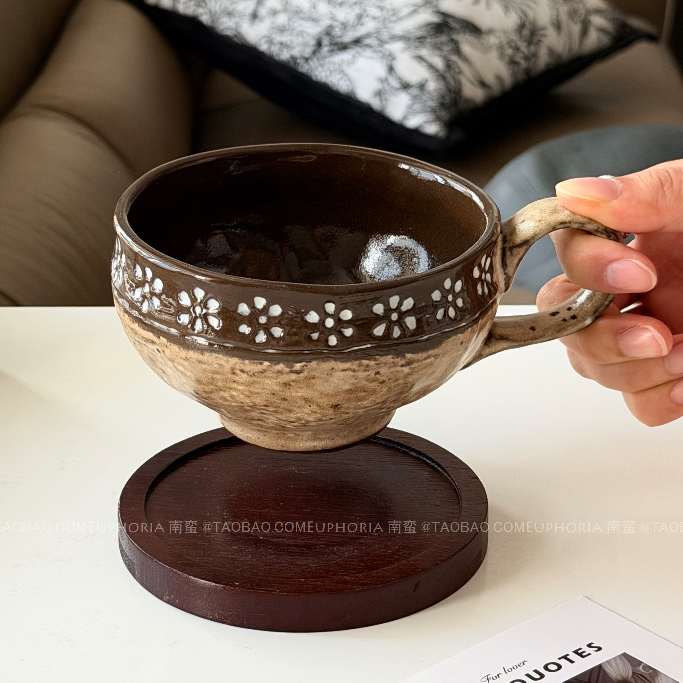 复古手作花朵咖啡杯拉花拿铁杯子