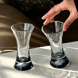 小众深邃黑底收腰观山杯ins风玻璃杯高级感鸡尾酒杯果汁杯冷饮杯