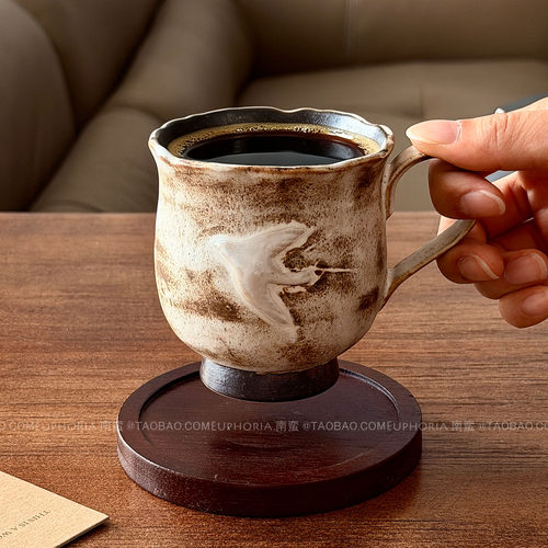 复古手作粗陶和平鸽马克杯咖啡杯