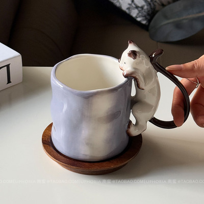 复古手作立体暹罗猫渐变紫马克杯