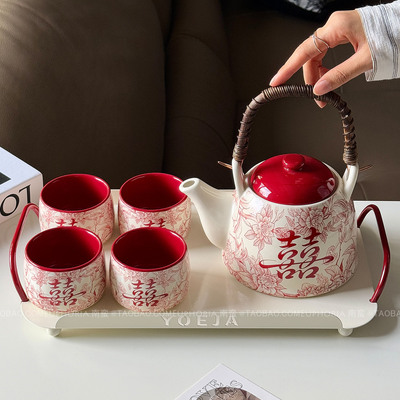 结婚新婚繁花囍陶瓷水具茶壶套装