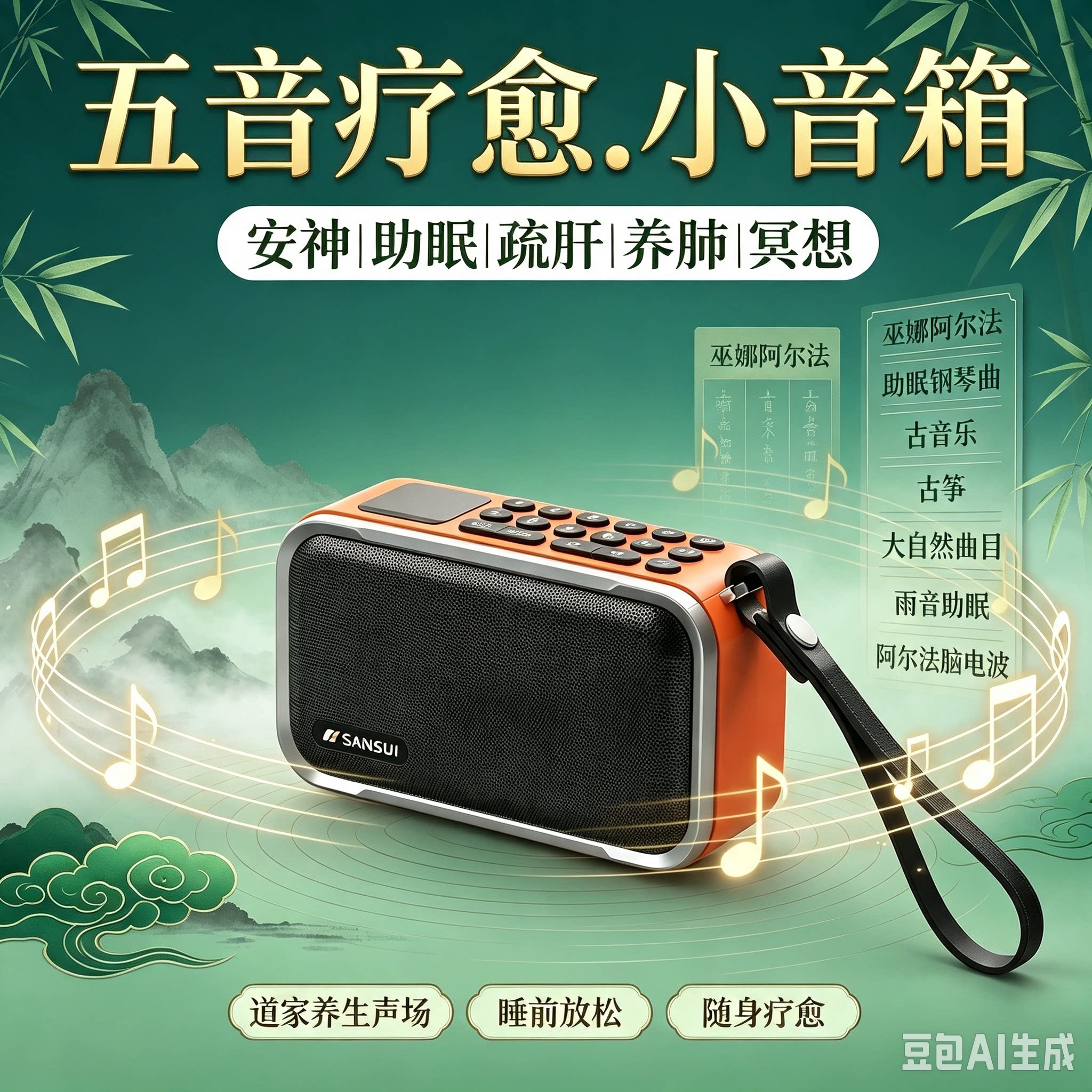 老人养生五行音乐播放器音药助眠疗愈大自然轻音乐小音箱太极晨练