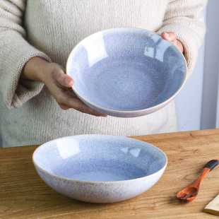 陶瓷碗家用大号汤面碗蓝色渐变碗沙拉碗菜碗8英寸彩色碗陶瓷餐具