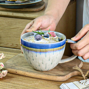 〖少有款冰裂〗大口径杯子陶瓷燕麦杯复古冰裂釉马克杯裂纹咖啡杯