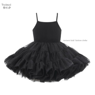 Txxkids特小汐女童夏季吊带软纱连衣裙tutu蓬蓬裙黑色星空公主裙
