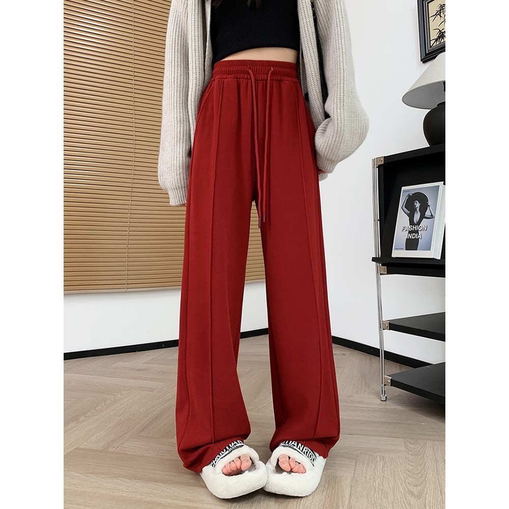 秋冬季新款羊毛蚕丝糯米裤女慵懒垂感安可拉红休闲拖地直筒阔腿裤,女装/女士精品,休闲裤,淘宝优惠券,粉丝福利购,淘宝优惠卷