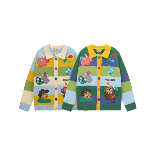 M.FOUR美式 男女情侣宽松休闲毛衣外套 复古卡通刺绣针织开衫