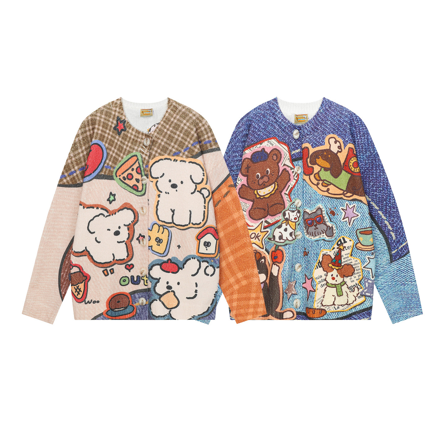 日系潮牌慵懒风趣可爱小狗宽松休闲开衫毛衣外套潮男酷女针织上衣