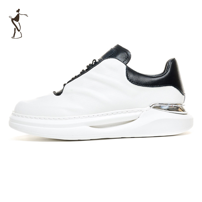 才子男鞋休闲运动男2025新款软底舒适厚底时尚潮流黑白撞色老爹鞋