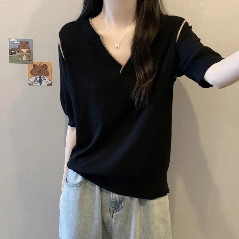 正肩短袖T恤女2024夏季打底T恤