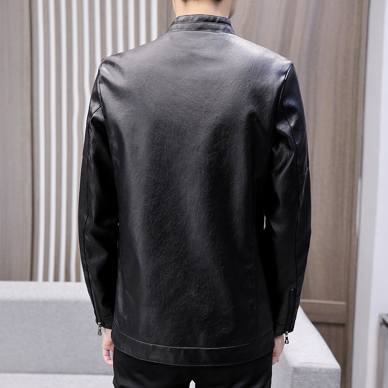 皮衣2021秋季新款韩版青年外套修身立领男士pu休闲皮夹克PU04,男装皮衣,星座1217-2