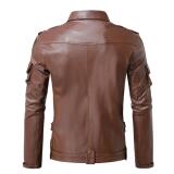 翻领肩章男士皮夹克多口袋机车皮衣帅气翻领潮男PU皮外套PY69P165，男装夹克，星座1217-2