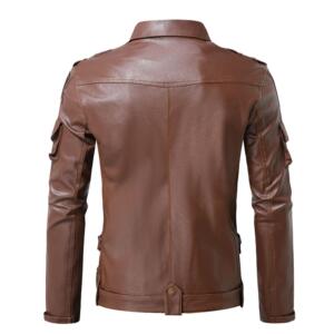 翻领肩章男士皮夹克多口袋机车皮衣帅气翻领潮男PU皮外套PY69P165图片