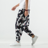 2021夏季新款仙鹤风潮流中国风男休闲长裤棉麻宽松低裆跨裤K55P40，男装休闲裤，星座1217-2