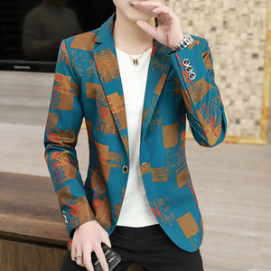 2021春季拼色西服修身韩版小西装青年休闲帅气男外套潮流XZ108图片