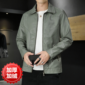 秋季男士皮衣帅气宽松机车服翻领加绒外套冬PU皮夹克PU10加厚P70图片