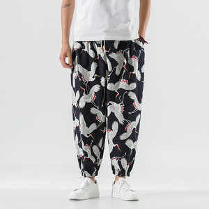 2025新款外贸哈伦裤风仙鹤风棉麻休闲男抽绳灯笼裤K52P40，男装休闲裤，星座1217-2