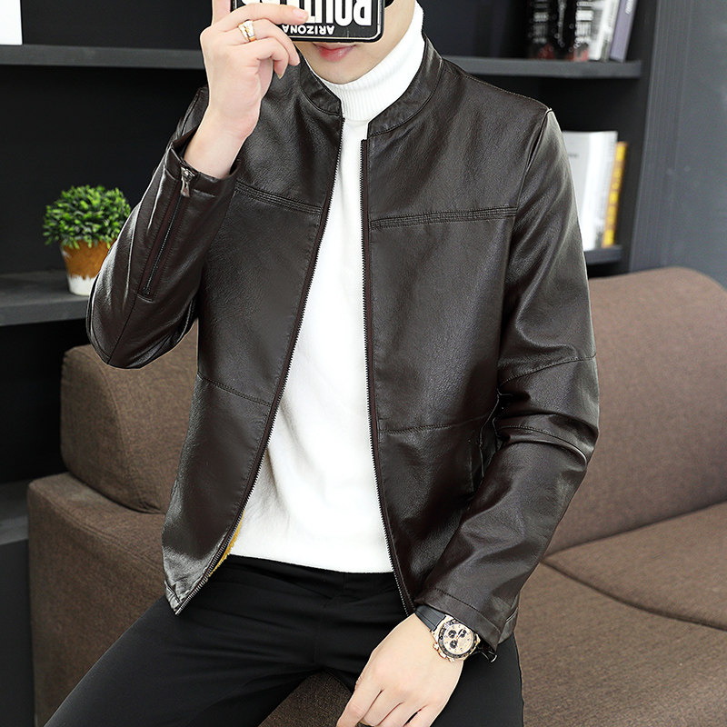 大货2021秋季新品休闲时尚立领皮夹克外套PU机车服皮衣男7567-P60，男装皮衣，星座1217-2