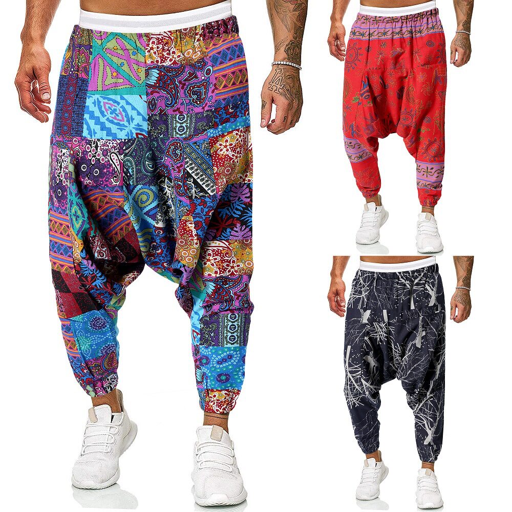 春夏风印花休闲裤男宽松大裆裤嘻哈吊带裤束脚小脚裤K20特P35，男装休闲裤，星座1217-2