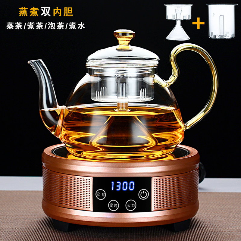耐热全玻璃加厚蒸汽煮茶壶 黑茶茶壶
