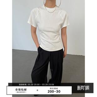 显瘦上衣 AcupStudio江右上 纯色圆领正肩短袖 T恤女夏季 休闲修身