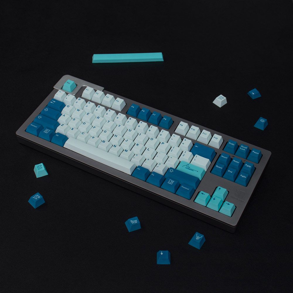 GMK NIGHTLIGHT KEYCAPS BLUE & WHITE ORIGINAL HEIGHT PBT SUBLIMATION LARGE FULL SET OF MECHANICAL KEYBOARD CAPS