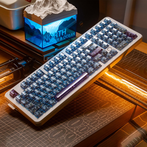 钻石蓝透明透光键帽大全套PC材质