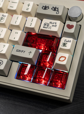 薄荷糖红/蓝/粉色PC增补透明键帽复古爱情故事原厂高度适机械键盘