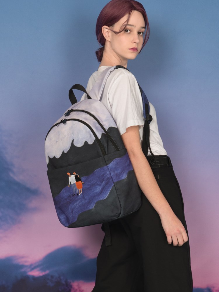 YIZISTORE2019新风景印花帆布双肩包男女大容量背包高中学生书包
