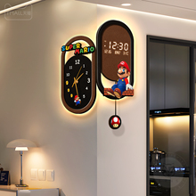马里奥客厅转角挂钟数显万年历电子双面时钟2025新款拐角挂墙钟表