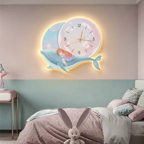 儿童房创意发光挂钟装饰画