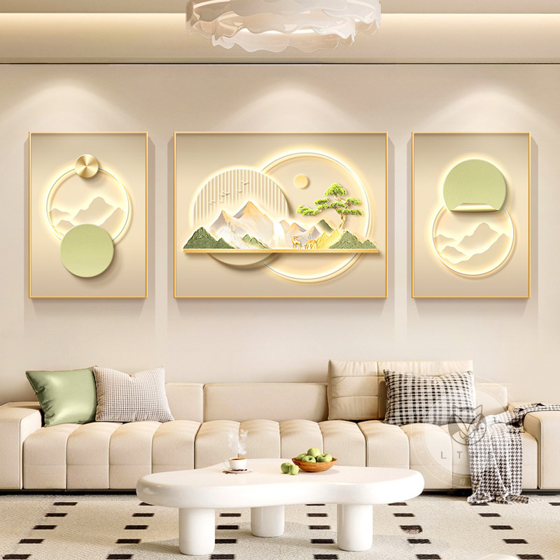 日照金山客厅装饰画现代简约沙发背景墙挂画2026新款山水三联壁画,家居饰品,现代装饰画,淘宝优惠券,粉丝福利购,淘宝优惠卷