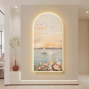 北欧玄关装饰画一帆风顺过道走廊灯画日出风景挂画高级感砂岩壁画