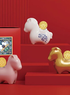 马踏祥瑞马年陶瓷摆件手工生肖马陶瓷礼品摆件