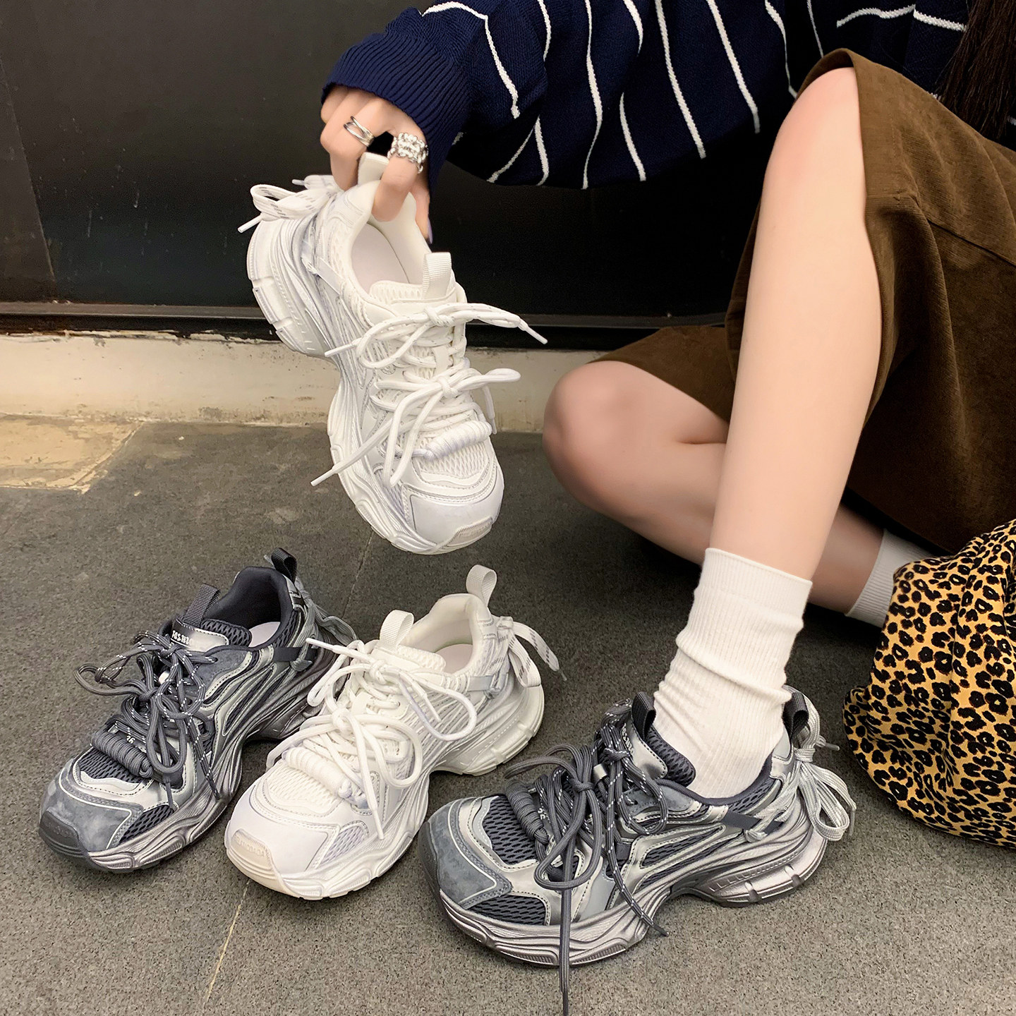 【履述先生】域~超舒服韩版轻便透气慢跑厚底老爹鞋女休闲运动鞋