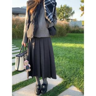 Halonini 10/25 8PM 圣马丁学院 高智灰显瘦高腰深灰色百褶半身裙