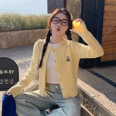 2025新款 外套女秋季 韩系穿搭软糯麻花上衣超好看黄色毛 衫 针织开