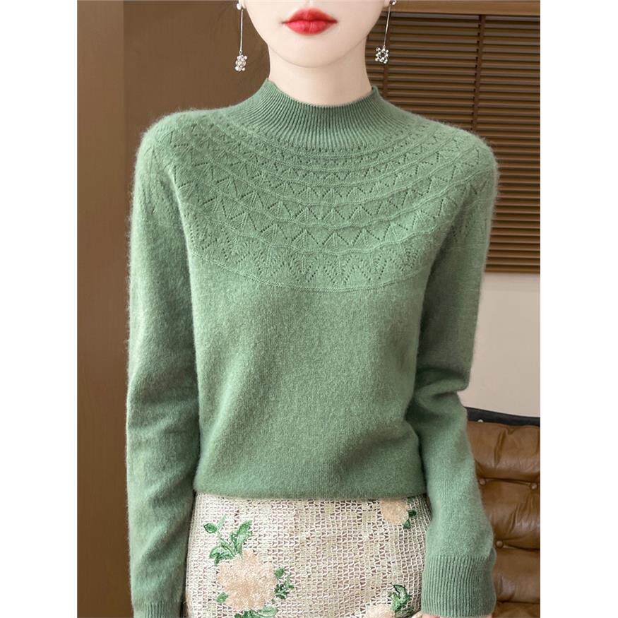 25秋冬新款羊毛衫女半高领一线成衣纯羊毛毛衣女宽松针织打底毛衫