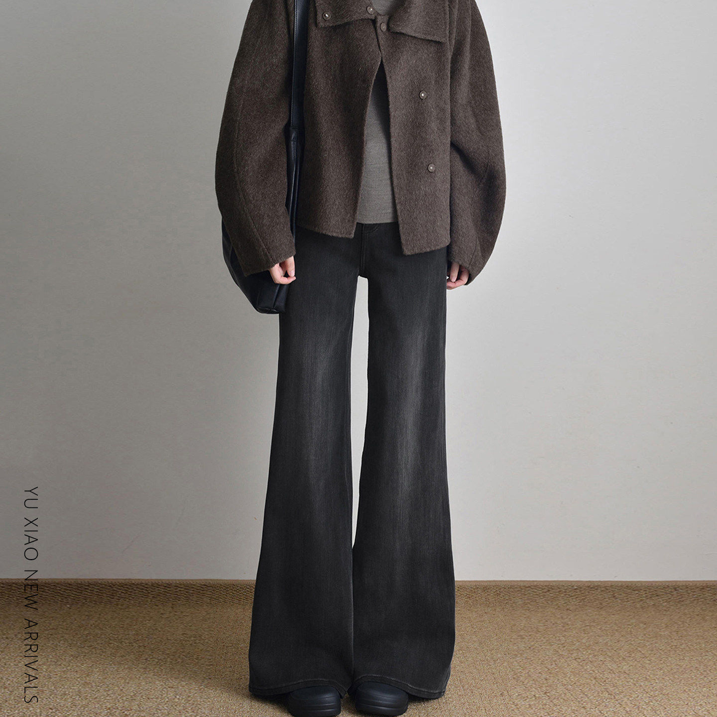 黑灰色阔腿牛仔裤女春季新款高腰宽松大尺码胖mm显瘦梨型身材直筒